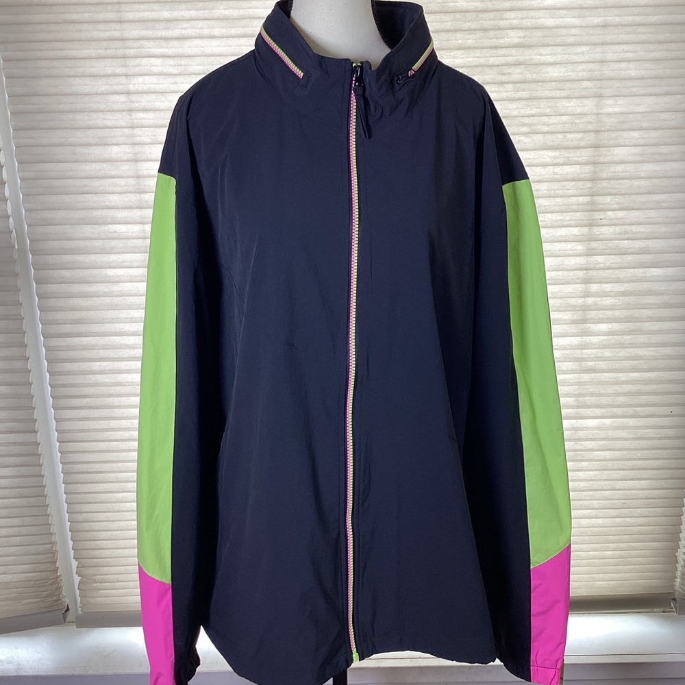 Chubbies Men's Full‑Zip Windbreaker, Black w/Neon Details, Hidden Hood,‎ XXL